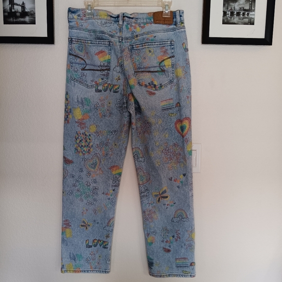 American Eagle Jeans Size 8 Love Pride Rainbow‎ Pattern Super High Rise Straight - Picture 10 of 10